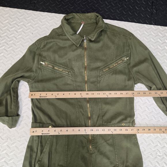 Free People Isla Jumper Womens 10 Flight Suit Aviator Olive Green Cotton Lyocel - Picture 13 of 14